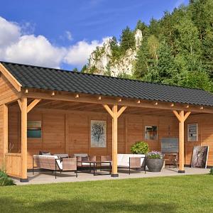 Overkapping Hamar XL Type 6 Douglas gedroogd potdekselplank blank – ruime en luxe buitenoverkapping