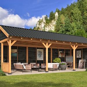 Overkapping Hamar XL Type 6 Douglas gedroogd potdekselplank zwart – ruime en luxe buitenoverkapping