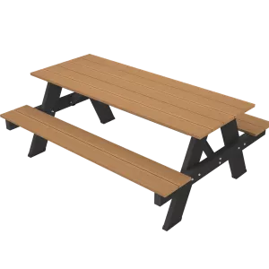 NewTechWood picknicktafel met zwart onderstel, bladmaat 180 x 70 cm, Teak