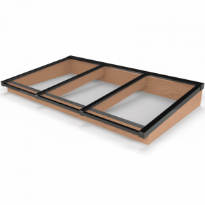 Lichtstraat met lessenaarsdak, onderbouw van onbehandeld douglas, gelaagd glas, 240,2 x 125 cm, zwar