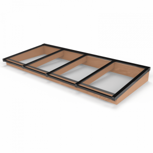 Lichtstraat met lessenaarsdak, onderbouw van onbehandeld douglas, gelaagd glas, 322,2 x 125 cm, zwar