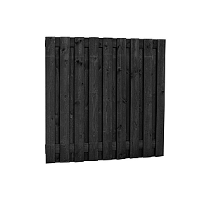 Naaldhout geschaafd plankenscherm 19-planks 15 mm, 180 x 180 cm, recht, geïmpregneerd en zwart gedompeld.