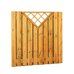 Grenen geschaafd plankenscherm 21-planks 17 mm, 180 x 180 cm, verticaal recht met trellis, groen geï