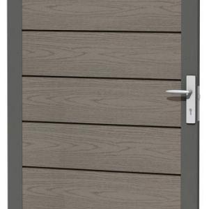 Composiet deur met houtmotief in aluminium frame 90 x 183 cm, grijs.