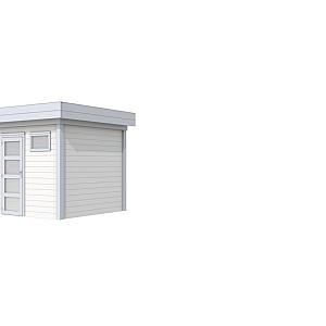 Vuren Topvision Kuifmees, 250 x 250 cm, wanden wit en basis lichtgrijs.