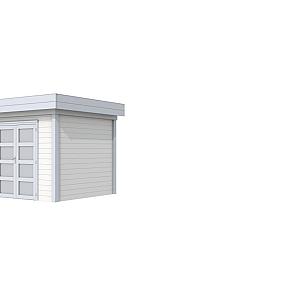 Vuren Topvision Bonte Specht, 300 x 250 cm, wanden wit en basis lichtgrijs.