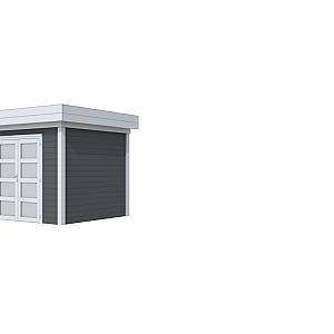 Vuren Topvision Bonte Specht, 300 x 250 cm, wanden antraciet en basis lichtgrijs.