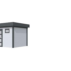 Vuren Topvision Bonte Kraai, 300 x 250 cm, wanden lichtgrijs en basis antraciet.