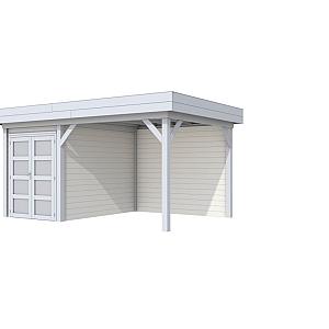 Vuren Topvision Zwaluw, 200 x 300 en luifel 300 cm, wanden wit en basis lichtgrijs.