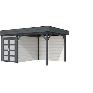 Vuren Topvision Zwaluw, 200 x 300 en luifel 300 cm, wanden wit en basis antraciet.