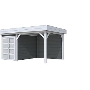 Vuren Topvision Zwaluw, 200 x 300 en luifel 300 cm, wanden antraciet en basis lichtgrijs.