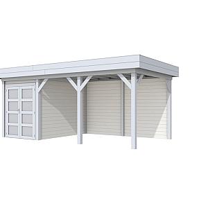 Vuren Topvision Zwaluw, 200 x 300 en luifel 400 cm, wanden wit en basis lichtgrijs.