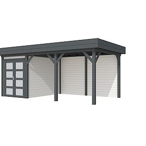 Vuren Topvision Zwaluw, 200 x 300 en luifel 400 cm, wanden wit en basis antraciet.