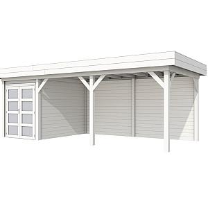 Vuren Topvision Zwaluw, 200 x 300 en luifel 500 cm, wit gespoten.