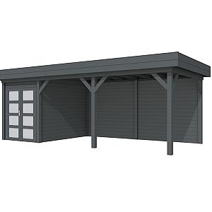 Vuren Topvision Zwaluw, 200 x 300 en luifel 500 cm, antraciet gespoten.