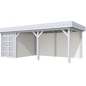 Vuren Topvision Zwaluw, 200 x 300 en luifel 500 cm, wanden wit en basis lichtgrijs.