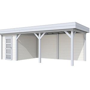 Vuren Topvision Kiekendief, 200 x 300 en luifel 500 cm, wanden wit en basis lichtgrijs.