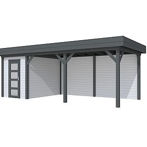 Vuren Topvision Kiekendief, 200 x 300 en luifel 500 cm, wanden lichtgrijs en basis antraciet.