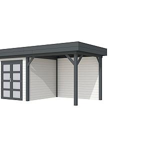 Vuren Topvision Kolibri, 250 x 250 en luifel 300 cm, wanden wit en basis antraciet.