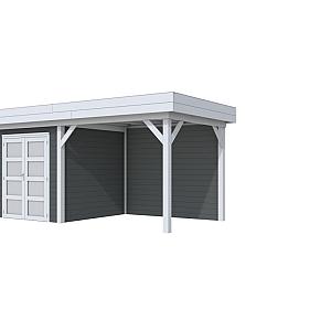 Vuren Topvision Kolibri, 250 x 250 en luifel 300 cm, wanden antraciet en basis lichtgrijs.