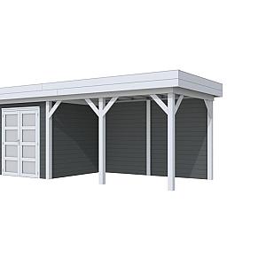 Vuren Topvision Kolibri, 250 x 250 en luifel 400 cm, wanden antraciet en basis lichtgrijs.