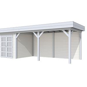 Vuren Topvision Kolibri, 250 x 250 en luifel 500 cm, wanden wit en basis lichtgrijs.