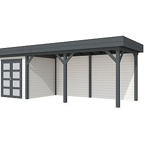 Vuren Topvision Kolibri, 250 x 250 en luifel 500 cm, wanden wit en basis antraciet.