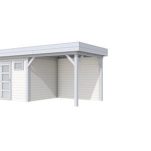 Vuren Topvision Kuifmees, 250 x 250 en luifel 300 cm, wanden wit en basis lichtgrijs.