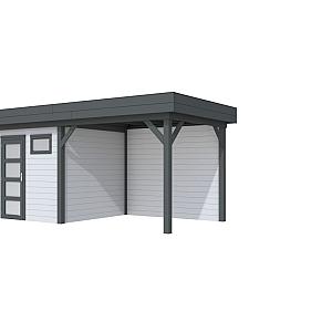 Vuren Topvision Kuifmees, 250 x 250 en luifel 300 cm, wanden lichtgrijs en basis antraciet.