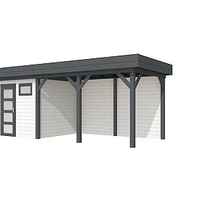 Vuren Topvision Kuifmees, 250 x 250 en luifel 400 cm, wanden wit en basis antraciet.