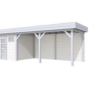 Vuren Topvision Kuifmees, 250 x 250 en luifel 500 cm, wanden wit en basis lichtgrijs.