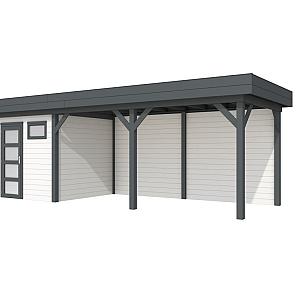 Vuren Topvision Kuifmees, 250 x 250 en luifel 500 cm, wanden wit en basis antraciet.