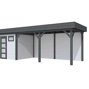 Vuren Topvision Kuifmees, 250 x 250 en luifel 500 cm, wanden lichtgrijs en basis antraciet.