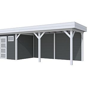 Vuren Topvision Kuifmees, 250 x 250 en luifel 500 cm, wanden antraciet en basis lichtgrijs.