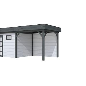 Vuren Topvision Bonte Kraai, 300 x 250 en luifel 300 cm, wanden lichtgrijs en basis antraciet.