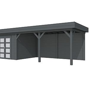 Vuren Topvision Bosuil, 300 x 300 en luifel 500 cm, antraciet gespoten.