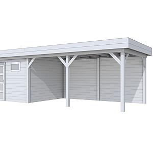 Vuren Topvision Tapuit, 300 x 300 en luifel 500 cm, lichtgrijs gespoten.