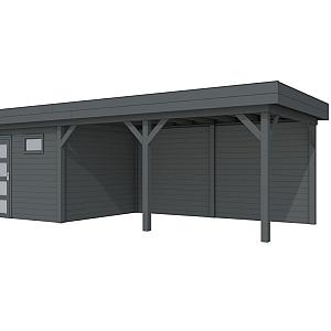 Vuren Topvision Tapuit, 300 x 300 en luifel 500 cm, antraciet gespoten.