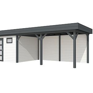 Vuren Topvision Tapuit, 300 x 300 en luifel 500 cm, wanden wit en basis antraciet.
