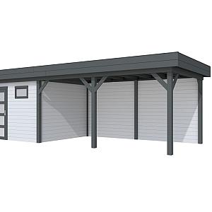 Vuren Topvision Tapuit, 300 x 300 en luifel 500 cm, wanden lichtgrijs en basis antraciet.
