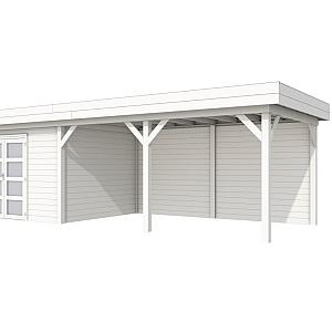 Vuren Topvision Parelhoen, 400 x 300 en luifel 500 cm, wit gespoten.