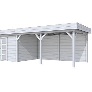 Vuren Topvision Parelhoen, 400 x 300 en luifel 500 cm, lichtgrijs gespoten.