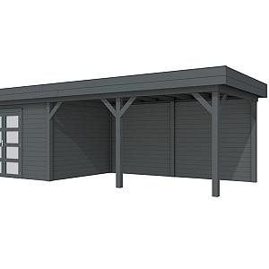 Vuren Topvision Parelhoen, 400 x 300 en luifel 500 cm, antraciet gespoten.