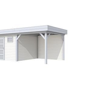 Vuren Topvision Kievit, 400 x 300 en luifel 300 cm, wanden wit en basis lichtgrijs.