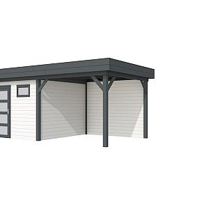 Vuren Topvision Kievit, 400 x 300 en luifel 300 cm, wanden wit en basis antraciet.