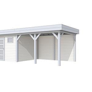 Vuren Topvision Kievit, 400 x 300 en luifel 400 cm, wanden wit en basis lichtgrijs.