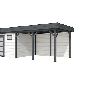 Vuren Topvision Kievit, 400 x 300 en luifel 400 cm, wanden wit en basis antraciet.