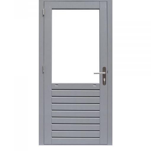 Hardhouten enkele 1-ruits deur Prestige met dubbelglas, linksdraaiend, 109 x 221 cm, grijs gegrond.