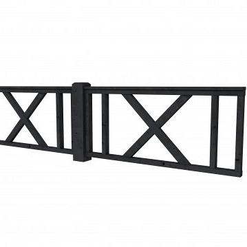 Douglas hekwerk type D met kruis 328,5 x 73 cm, zwart geïmpregneerd.