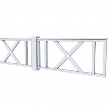 Vuren hekwerk type D met kruis 328,5 x 73 cm, lichtgrijs gespoten.